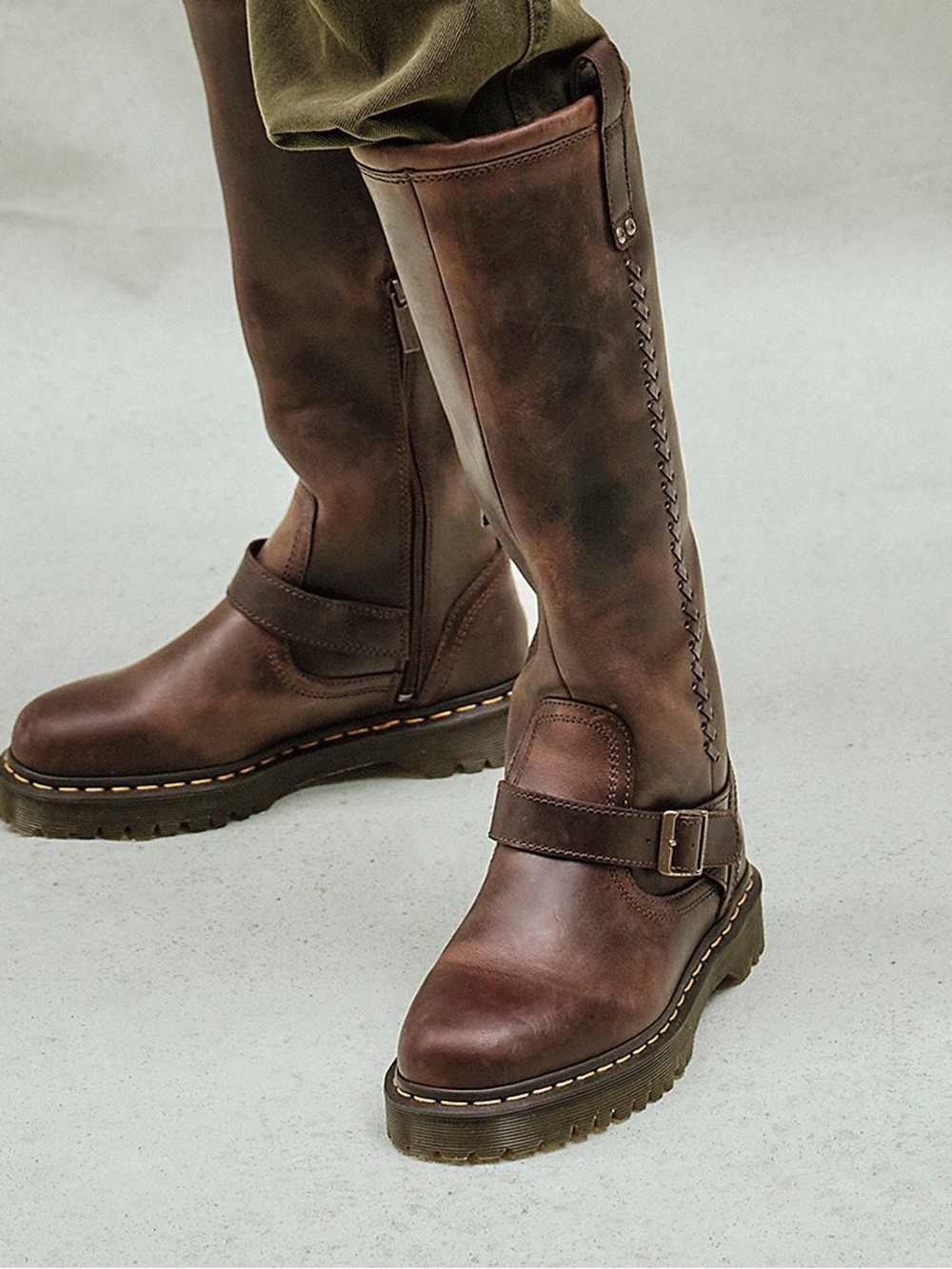 Dr. Martens Anistone Knee High Crazy Horse Leather Biker Moto Boots SZ 8 NWOT